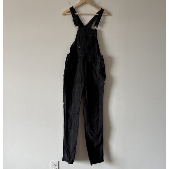 Dickies Women's S Bib Overalls Washed Black Double Knee VTG Workwear Canvas Boho - Picture 1 of 16